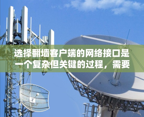 选择翻墙客户端的网络接口是一个复杂但关键的过程,需要综合考虑多个因素。以下是一个系统化的指南,帮助您选择合适的网络接口 选择翻墙客户端的网络接口是一个复杂但关键的过程,需要综合考虑多个因素。以下是一个系统化的指南,帮助您选择合适的网络接口